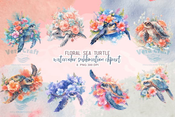 Download Watercolor Floral Sea Turtle Sublimation - Floral sea turtle Collection