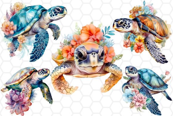 Download Watercolor Floral Sea Turtle Clipart PNG - Floral sea turtle Collection