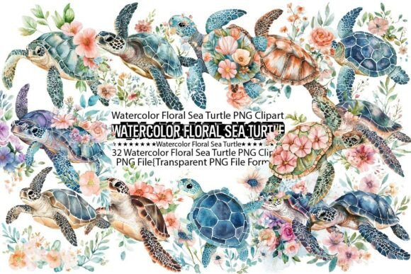 Download Watercolor Floral Sea Turtle Sublimation - Floral sea turtle Collection