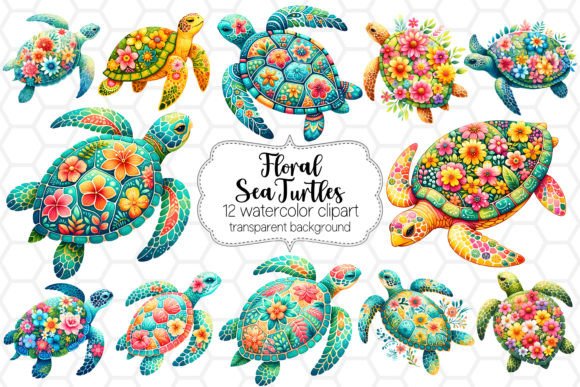Download Watercolor Floral Sea Turtle Clipart Set - Floral sea turtle Collection